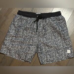 All Fenix Mens Trunks Swim Shorts Black Abstract Print with Pocket L NWOT